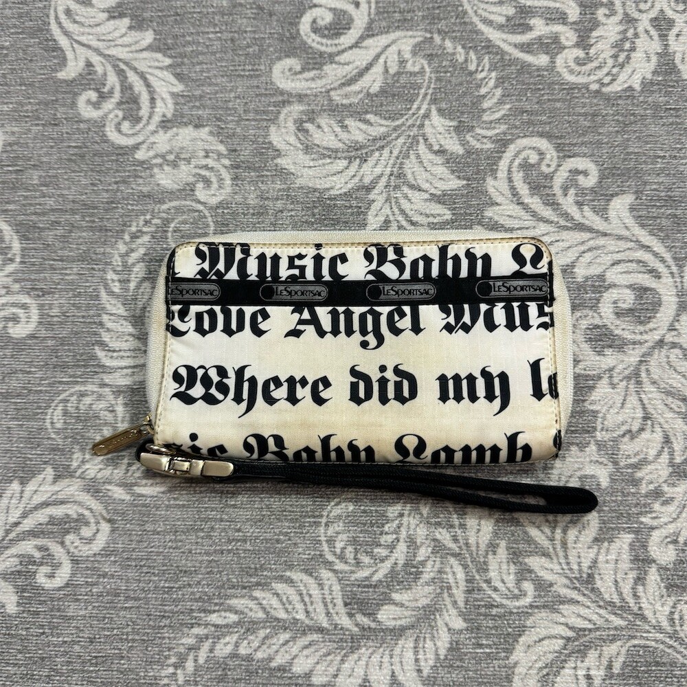 LeSportsac L.A.M.B by Gwen Stefani Wristlet Wallet White Gothic Script - Picture 1 of 8